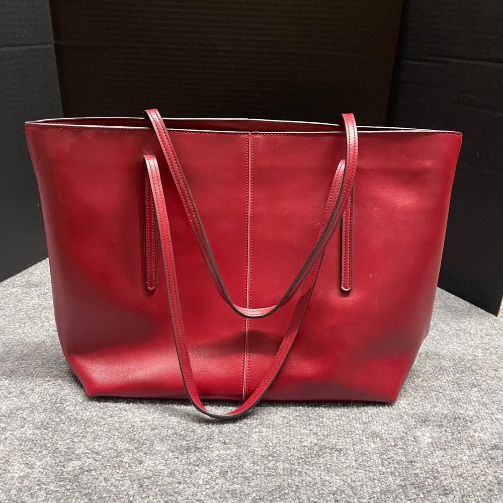 Obosoyo Women Red Tote Bag Zip Top Shoulder Bag Minimalist Work Bag - Picture 2 of 13